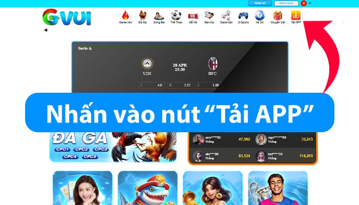 Nhấn vào nút Tải APP