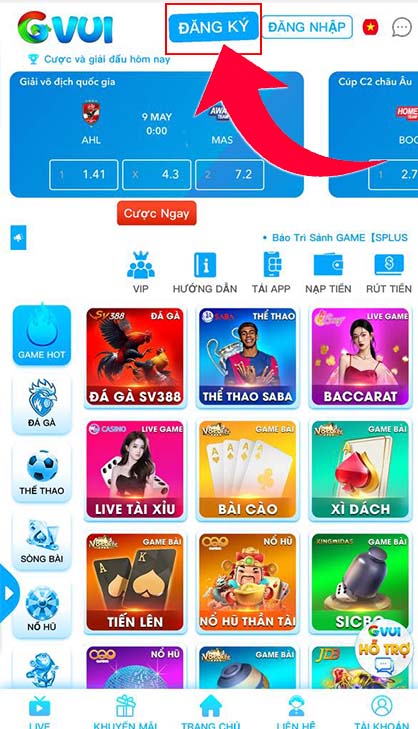 Nhấp vào ô Đăng Ký Nhấp vào ô Đăng Ký